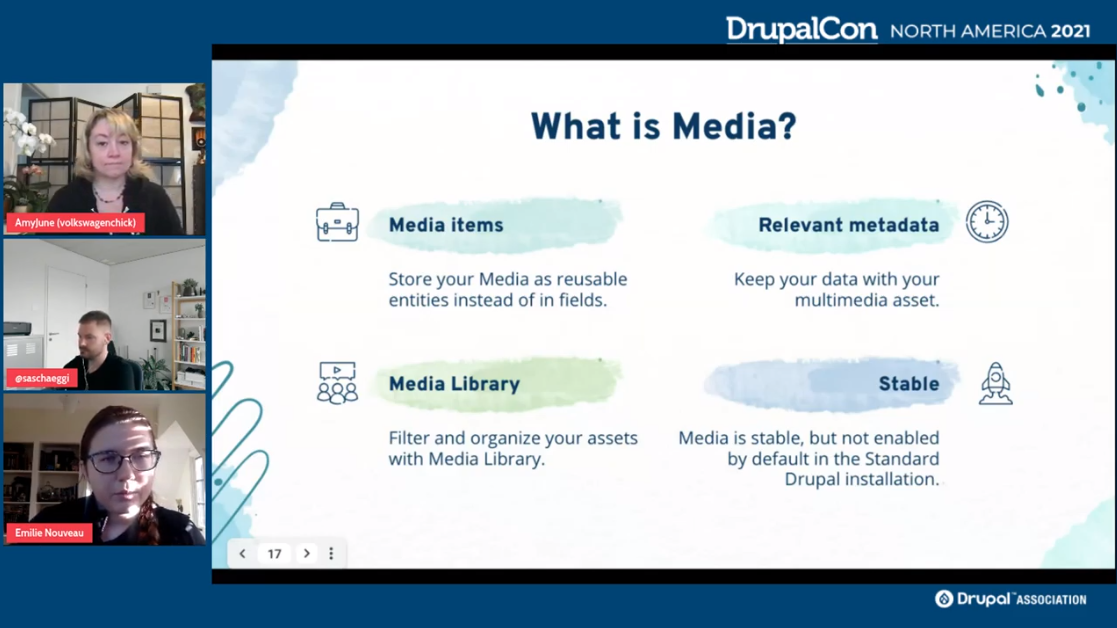 In this image: Drupal Media discussed at the Easy Out of the Box Initiative’s keynote